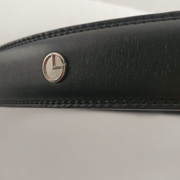 Vtg Men's Black Leather Belt GOLDLION w/ Chrome Rect Lock Buckle Office Career - Picture 6 of 8